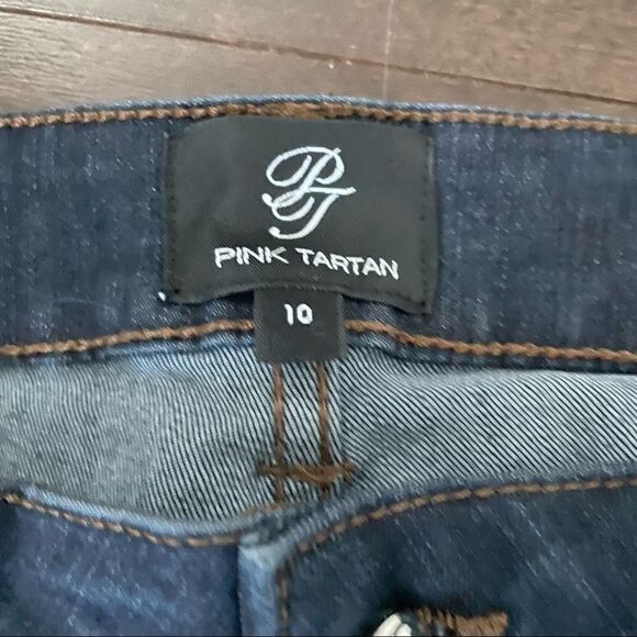 Pink Tartan Straight Leg Dark Denim Jeans Sz 10 - Picture 10 of 13